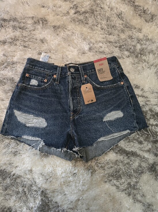 Levi's Pants - Levi's 501 High-Waist Distressed Denim Shorts - Dark Blue